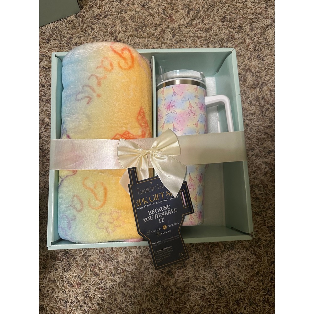 Lumiere Lane 2 Piece Gift Set 40oz Tumbler and 50x60 Throw Blanket Paris Theme